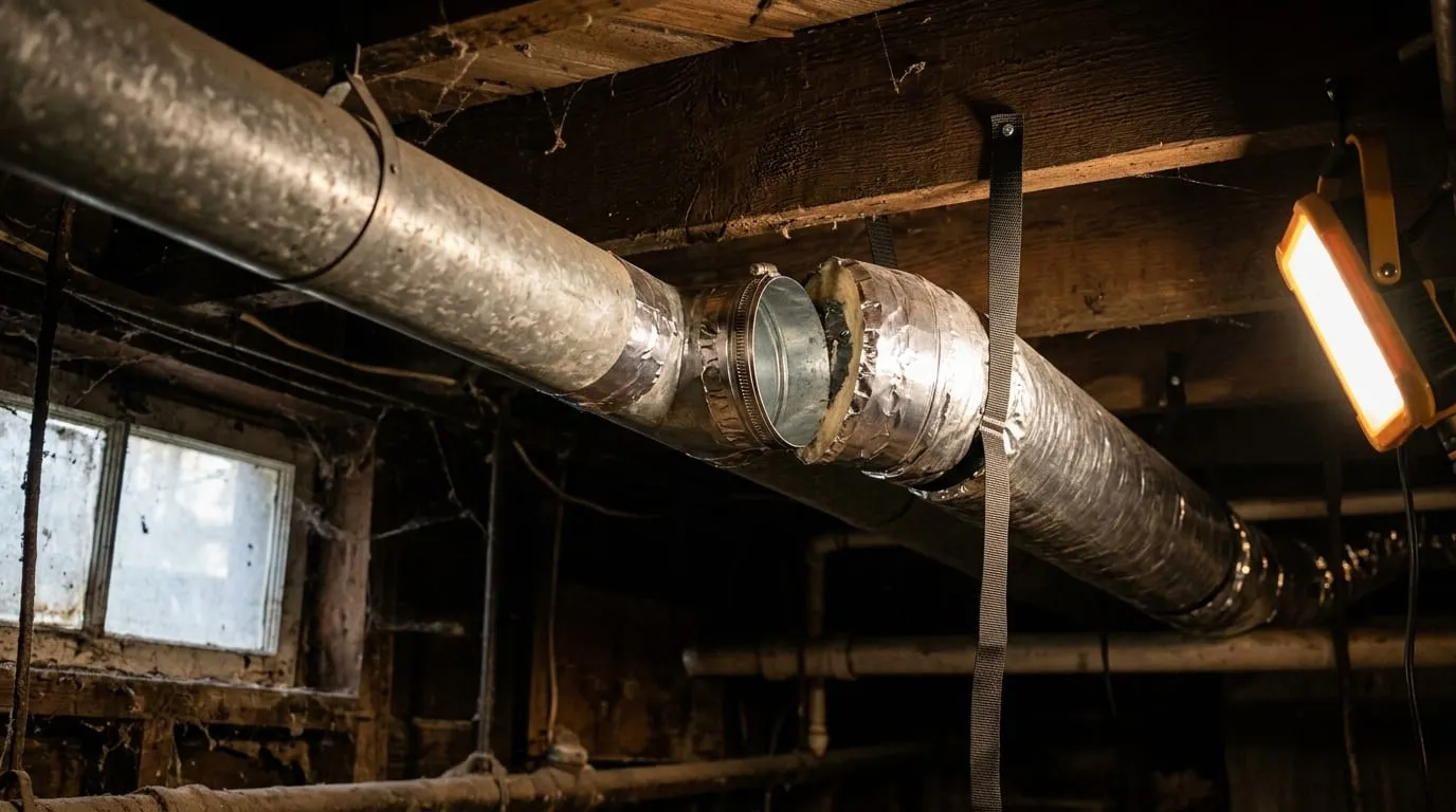 A newly installed, sealed air duct run in a Bridgewater home